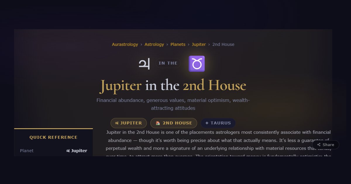 Jupiter in the 2nd House: Wealth, Abundance & the Generous Financial ...